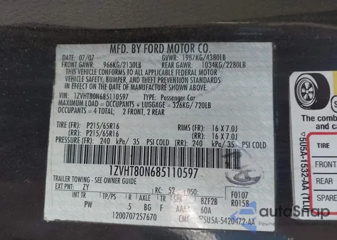 2008 Ford Mustang V6 Deluxe from USA, damaged, VIN 1ZVHT80N685110597